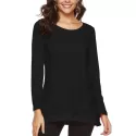 Round Collar Long Sleeve Lace Patchwork T-shir - Black