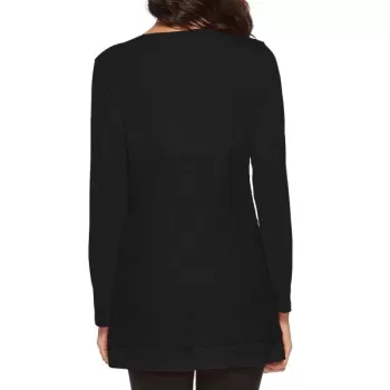 Round Collar Long Sleeve Lace Patchwork T-shir - Black