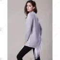 Round Neck Long Sleeve Lace Splicing Asymmetrical Sweater For Women - Gray One Size(fit Size Xs To