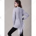 Round Neck Long Sleeve Lace Splicing Asymmetrical Sweater For Women - Gray One Size(fit Size Xs To