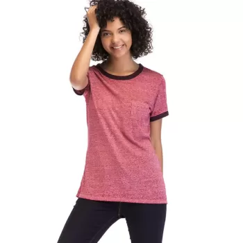 Round Neck Short Sleeve Basic T-shirt - Blush Red