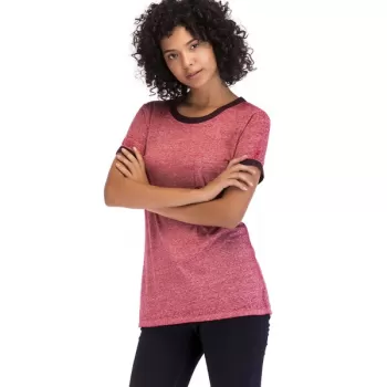 Round Neck Short Sleeve Basic T-shirt - Blush Red
