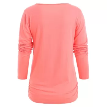 Ruched Bust Long Sleeve Slim Fit T-shirt - Bean Red