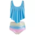 Ruched Rainbow ermaid Tankini Swimsuit - Crystal Blue