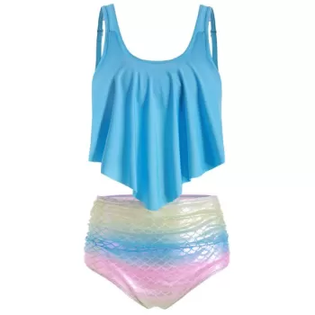 Ruched Rainbow ermaid Tankini Swimsuit - Crystal Blue