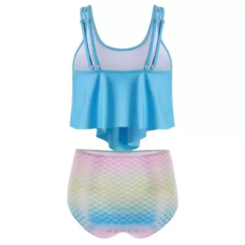 Ruched Rainbow ermaid Tankini Swimsuit - Crystal Blue