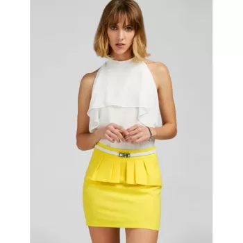 Ruffle Belt Insert Mini Fitted kirt - Yellow