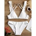 Ruffle Detail Low Waisted Bikini Set - White