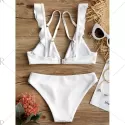 Ruffle Detail Low Waisted Bikini Set - White