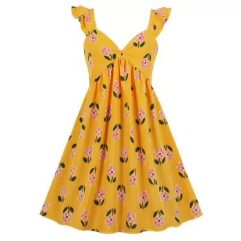 Ruffle Floral A ine Dress - Bee Yellow