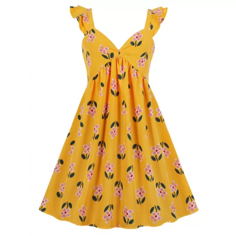 Ruffle Floral A ine Dress - Bee Yellow