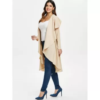 Ruffle-front Drape Coat - Beige
