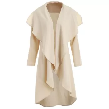 Ruffle-front Drape Coat - Beige