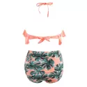 Ruffle Leaf Pattern Halter Bikini Set - Orange Pink