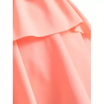 Ruffle Leaf Pattern Halter Bikini Set - Orange Pink