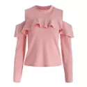 Ruffled Cutout Shoulder Tee - Pig Pink