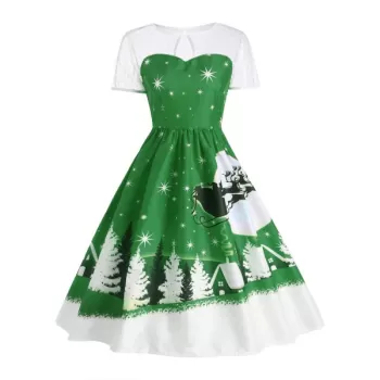 anta Claus Deer Christmas Vintage Dress - Green