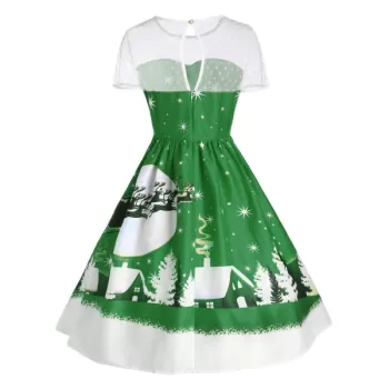 anta Claus Deer Christmas Vintage Dress - Green
