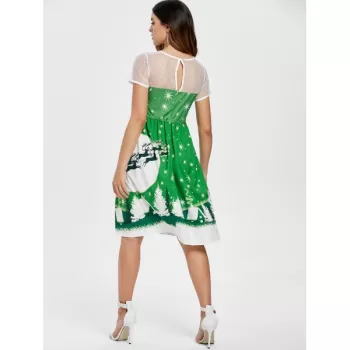 anta Claus Deer Christmas Vintage Dress - Green