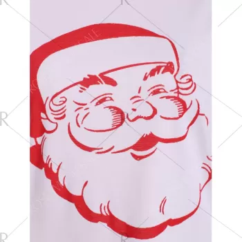 Santa Print Raglan Sleeve Christmas Tee - Red