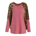 Scoop Neck Color Splicing Leopard Print Long Sleeves Loose-Fitting Women's Sweater - Red One