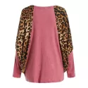 Scoop Neck Color Splicing Leopard Print Long Sleeves Loose-Fitting Women's Sweater - Red One