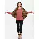 Scoop Neck Color Splicing Leopard Print Long Sleeves Loose-Fitting Women's Sweater - Red One