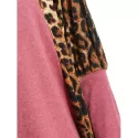 Scoop Neck Color Splicing Leopard Print Long Sleeves Loose-Fitting Women's Sweater - Red One