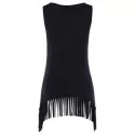 Scoop Neck Galaxy Print Fringe Tank Top - Black
