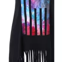 Scoop Neck Galaxy Print Fringe Tank Top - Black