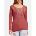coop Neck Lace Panel Plain T-shirt - Watermelon Pink
