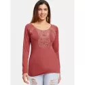 coop Neck Lace Panel Plain T-shirt - Watermelon Pink