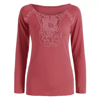 coop Neck Lace Panel Plain T-shirt - Watermelon Pink