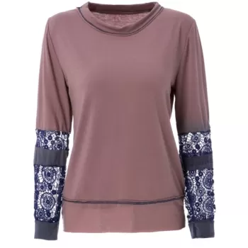 Scoop Neck Long Sleeve Tie-Dyeing  T-Shirt For Women - Coffee
