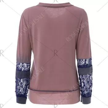 Scoop Neck Long Sleeve Tie-Dyeing  T-Shirt For Women - Coffee