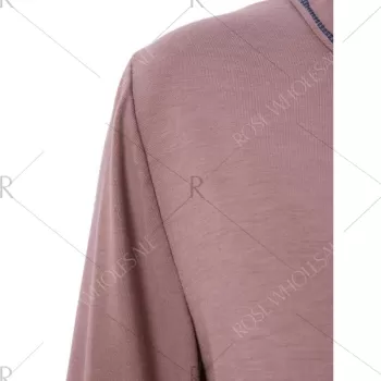 Scoop Neck Long Sleeve Tie-Dyeing  T-Shirt For Women - Coffee