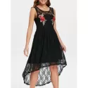 Scoop Neck Sleeveless Lace Dress - Black