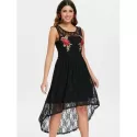 Scoop Neck Sleeveless Lace Dress - Black