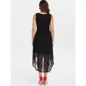 Scoop Neck Sleeveless Lace Dress - Black