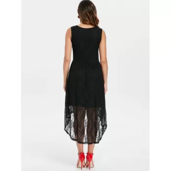 Scoop Neck Sleeveless Lace Dress - Black