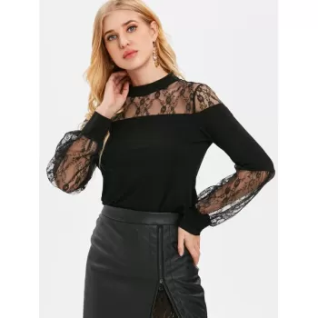 See Through Floral ace T-shirt - Black