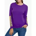 Sequin Panel Pullover Knit Sweater - Purple