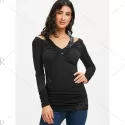 Sequin Ruched Criss Cross T-shirt - Black