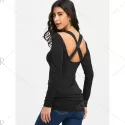 Sequin Ruched Criss Cross T-shirt - Black