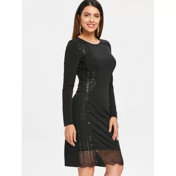 Sequined Sheath Dress - Black