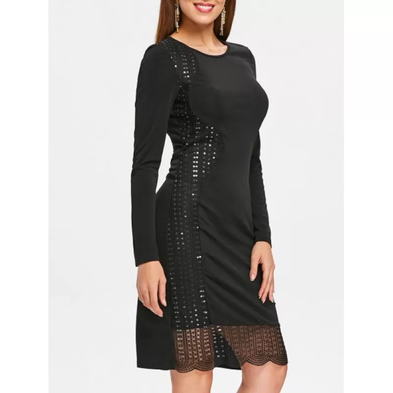 Sequined Sheath Dress - Black