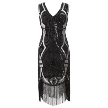 equined leeveless heath Flapper Dress - Black