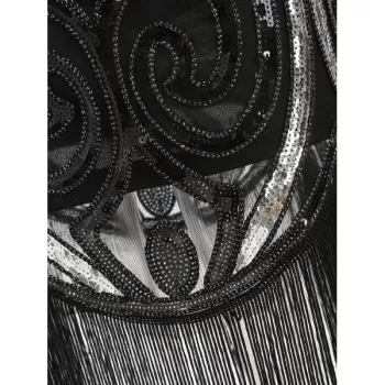 equined leeveless heath Flapper Dress - Black