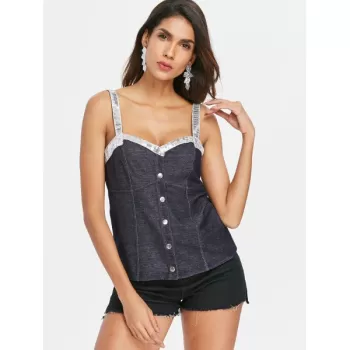 Sequins Denim Tank Top - Dark Gray