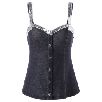 Sequins Denim Tank Top - Dark Gray